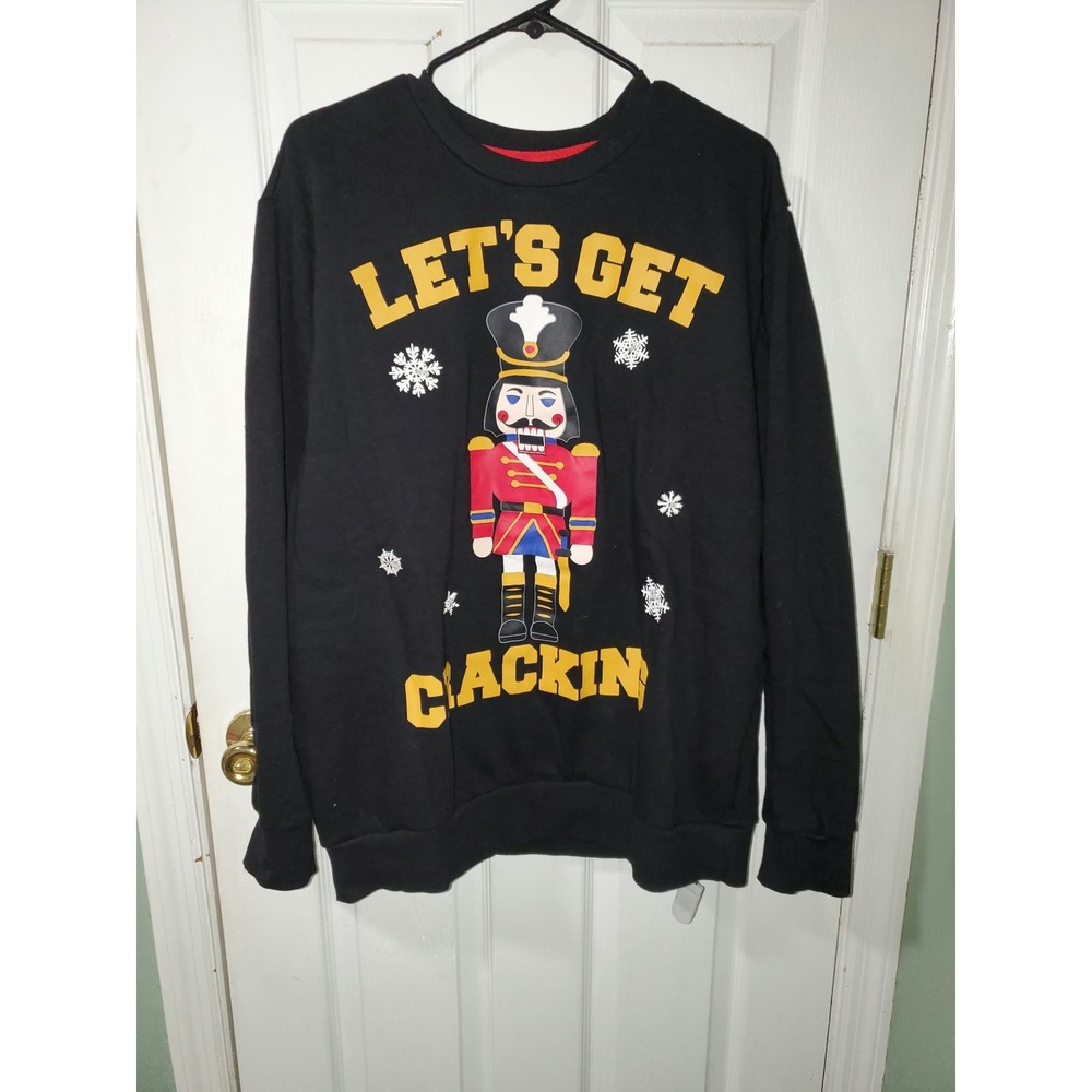 Holiday Time Lets Get Cracking Nutcracker Sweatshirt Black XL 46-48